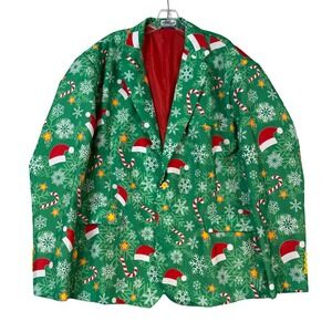 OffStream‎ Mens Green Christmas Blazer Suit Jacket 2XL Holiday Ugly Xmas Sweater